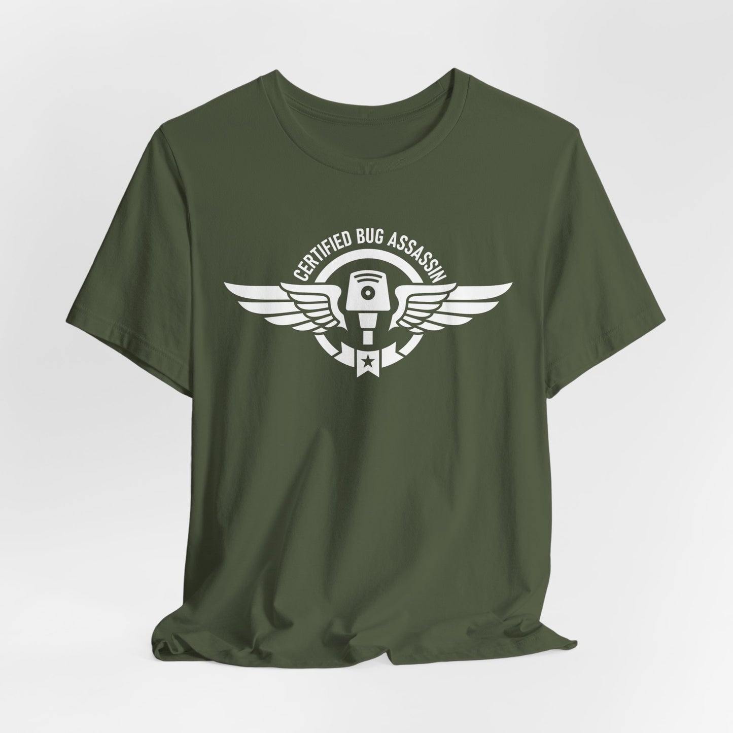 Certified Bug Assassin - Funny Pest Control Military Style Graphic Tee