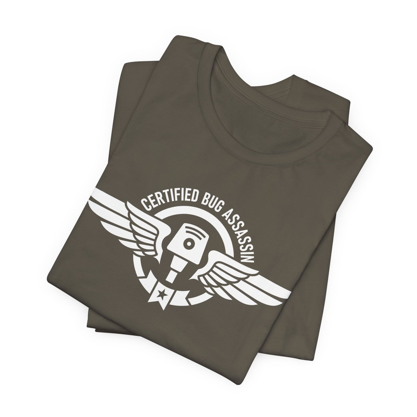 Certified Bug Assassin - Funny Pest Control Military Style Graphic Tee
