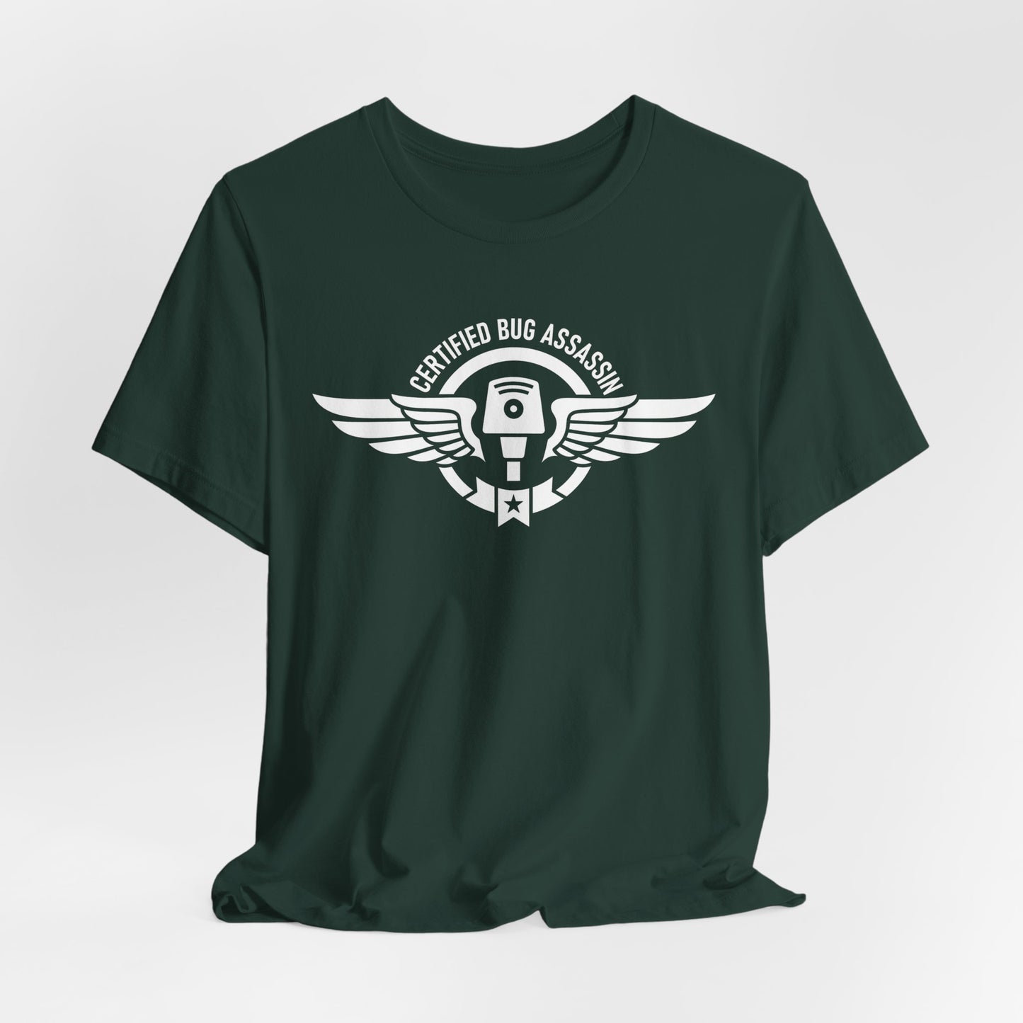 Certified Bug Assassin - Funny Pest Control Military Style Graphic Tee