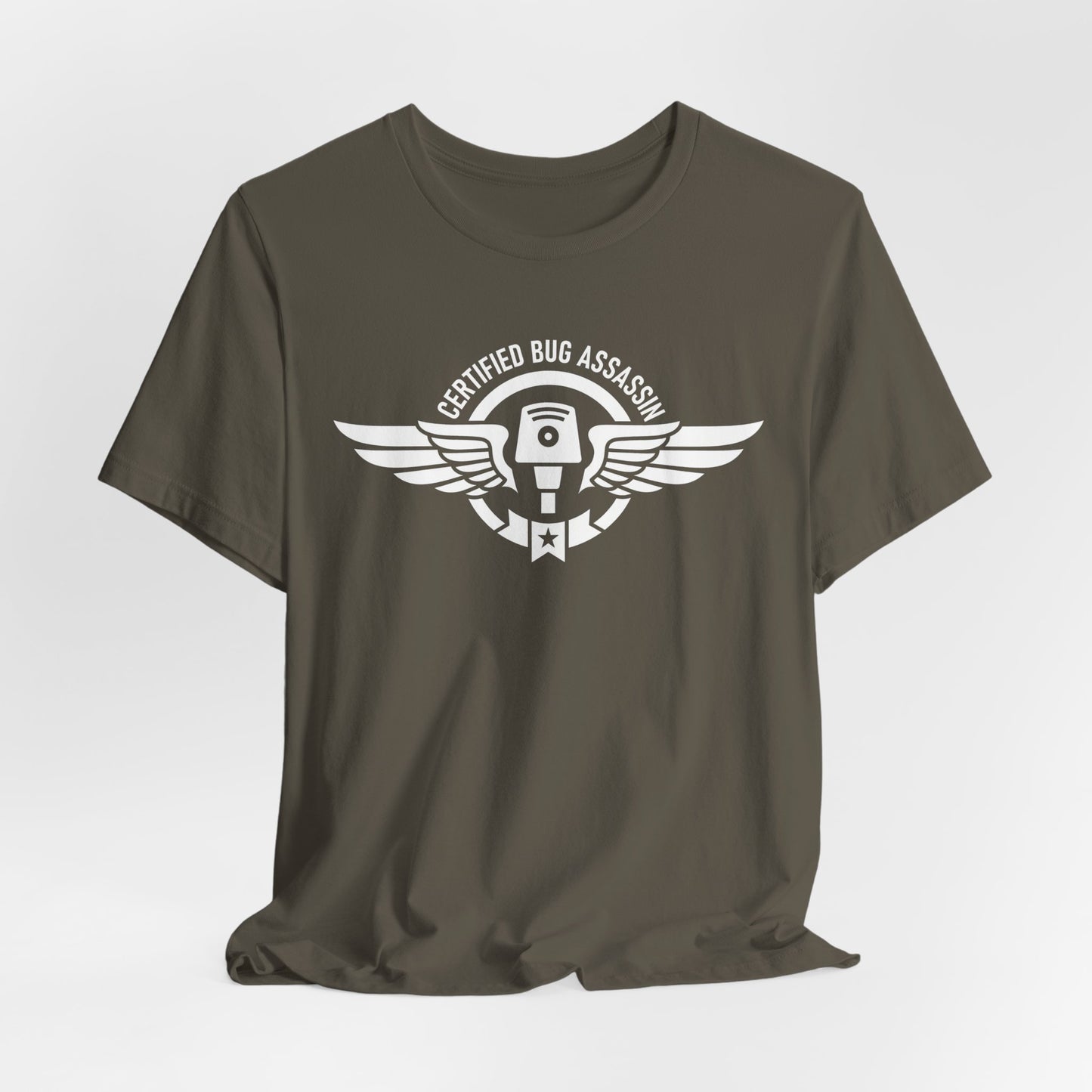 Certified Bug Assassin - Funny Pest Control Military Style Graphic Tee